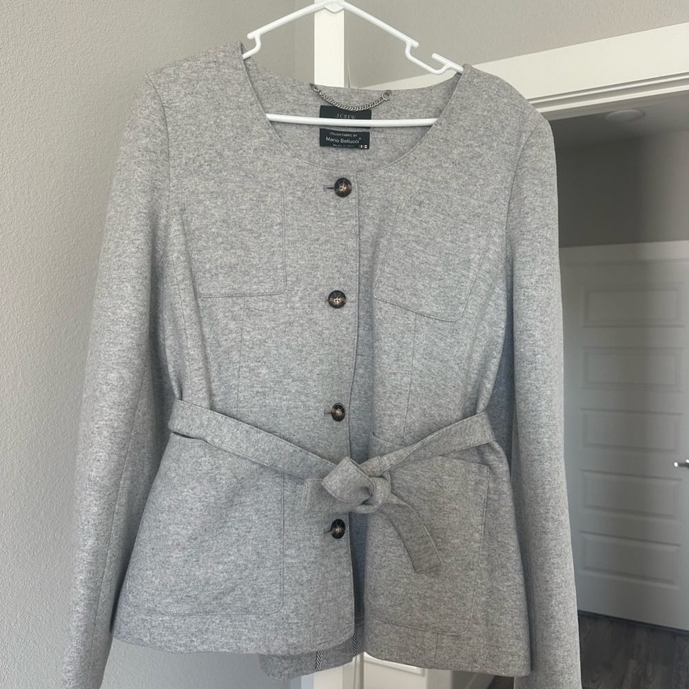 J. Crew Light Gray Belted Knit Blazer